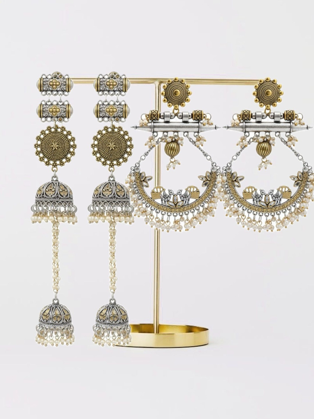 TAG 7 Set Of 2 Pearls Beaded Dome Shaped Jhumkas