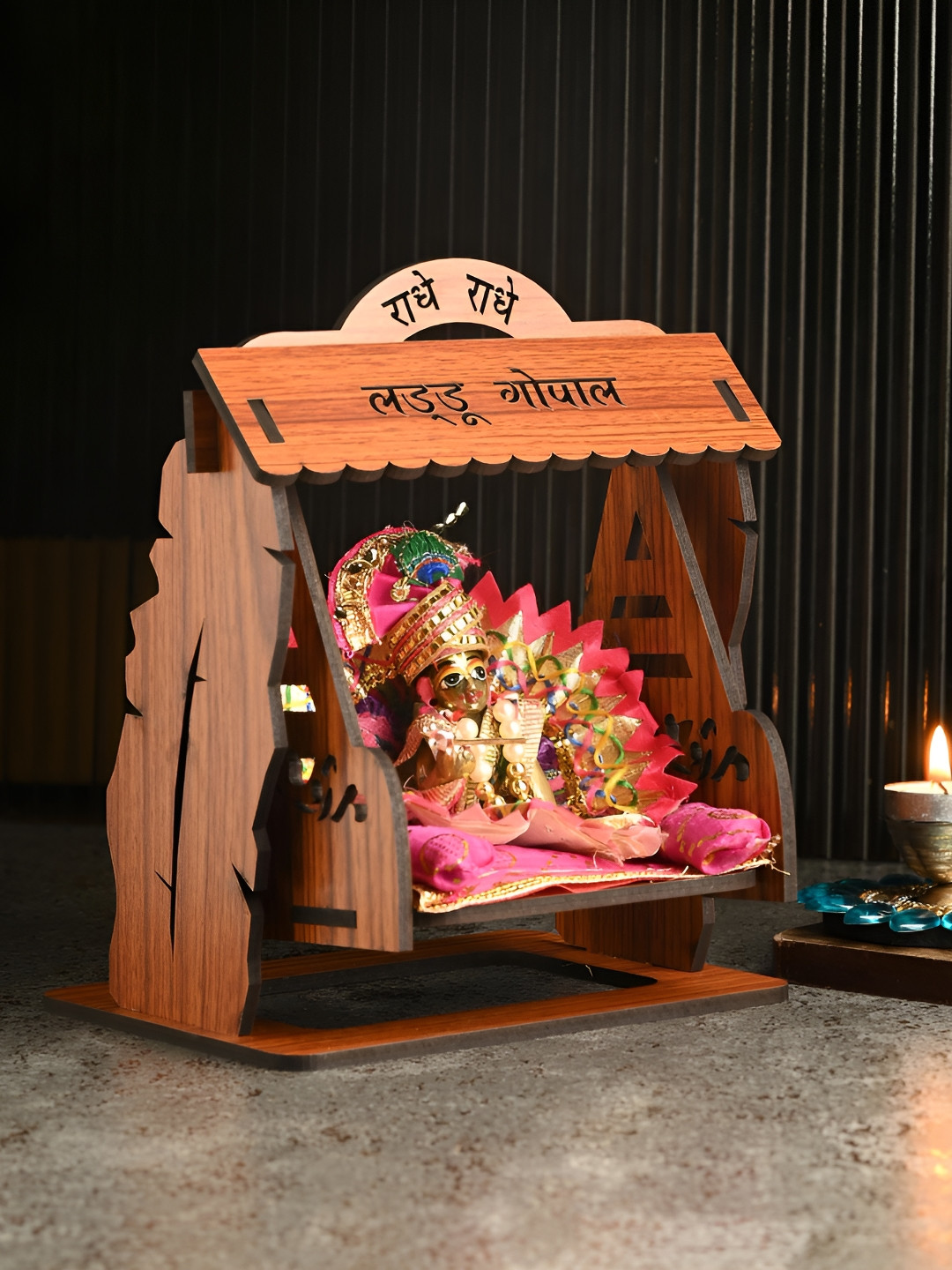 1ST TIME Brown Textured Wooden Lightweight Lord Laddu Gopal Jhulas