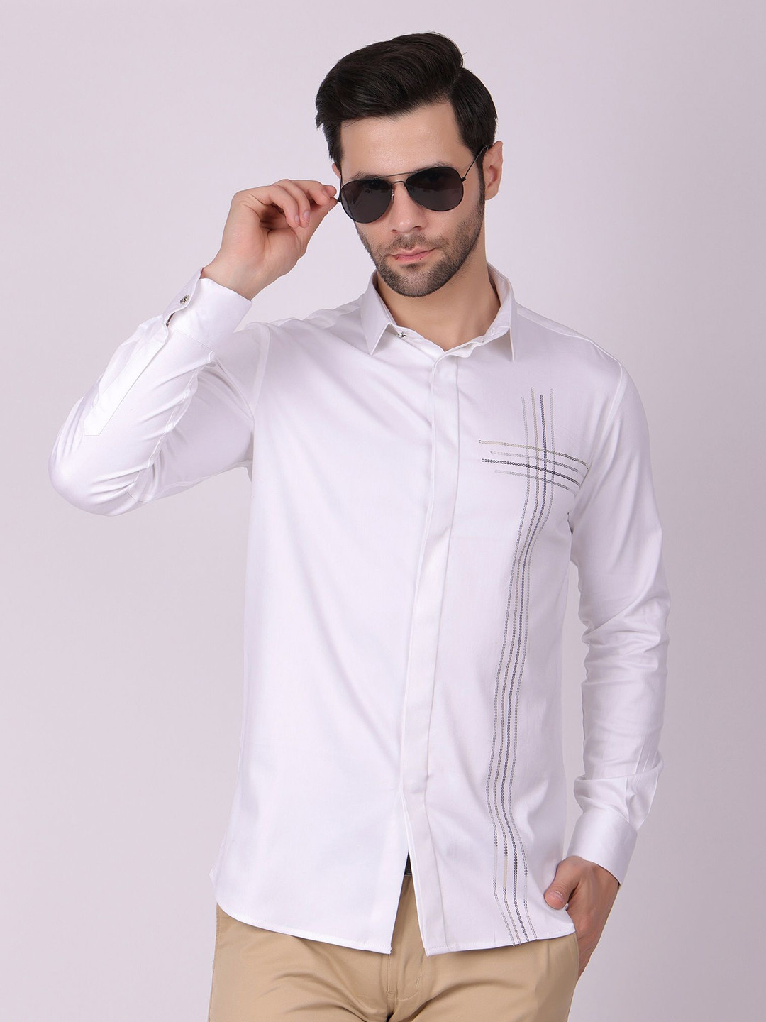 PIER 7 Men Classic Slim Fit Geometric Printed Spread Collar Cotton Casual Shirt