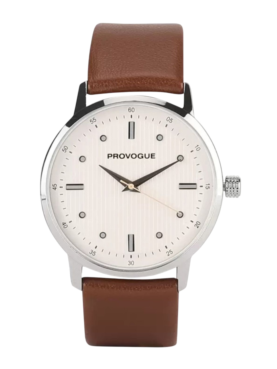 Provogue Men Stainless Steel Dial Leather Straps Analogue Watch SK-PG-4054-WYT-TAN