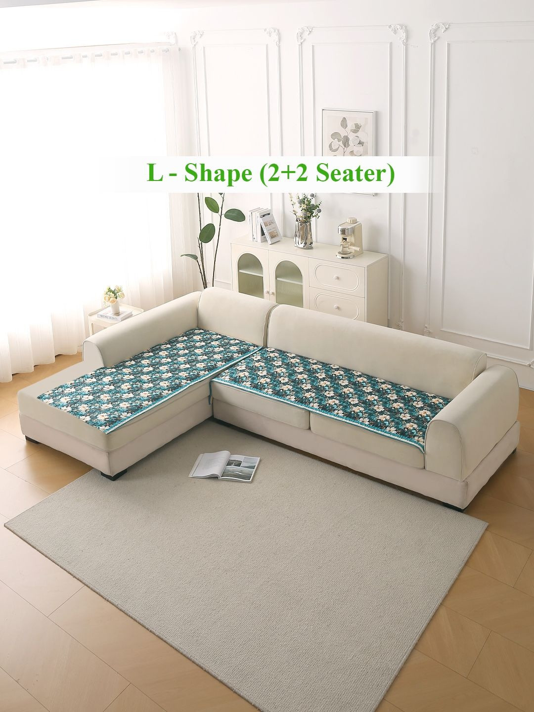 HOKIPO Florentina Series Teal 2 Pieces Floral Printed Velvet Sofa Covers Without Arms