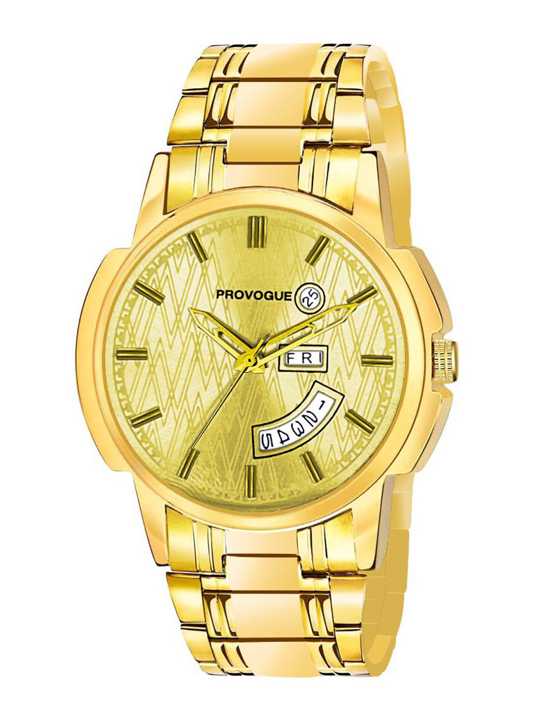 Provogue Men Patterned Dial & Bracelet Style Straps Analogue Watch SK-PG-4008-GLD-GLD