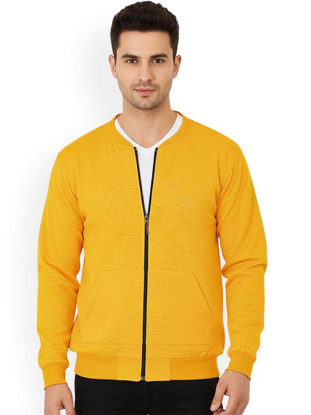 Leotude Men Stand Collar Solid Bomber Jacket With Zipper Closure And Side Pockets