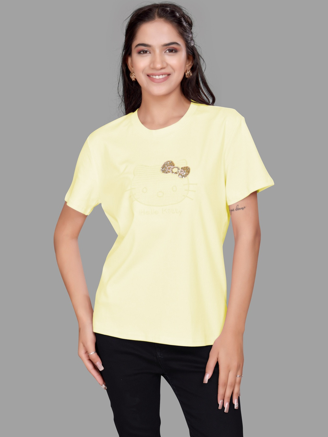 Madborn Creation Hello Kitty Printed Oversized Round Neck Cotton T-shirt