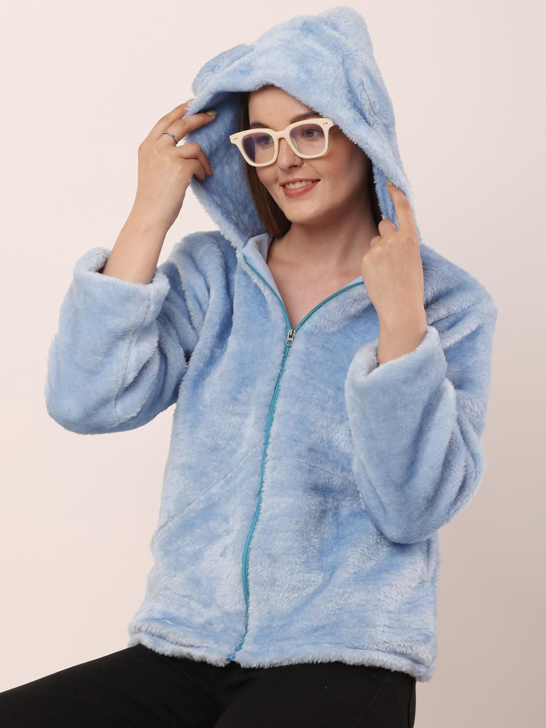 69 FASHION STREET Self Design Hooded Lightweight Teddy Bear Fleece Hoodie Tailored Jacket