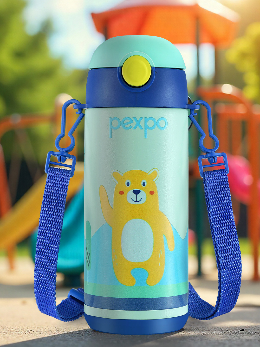 Pexpo Green & Blue Cartoon Characters Printed Stainless Steel Water Bottle-300 ml