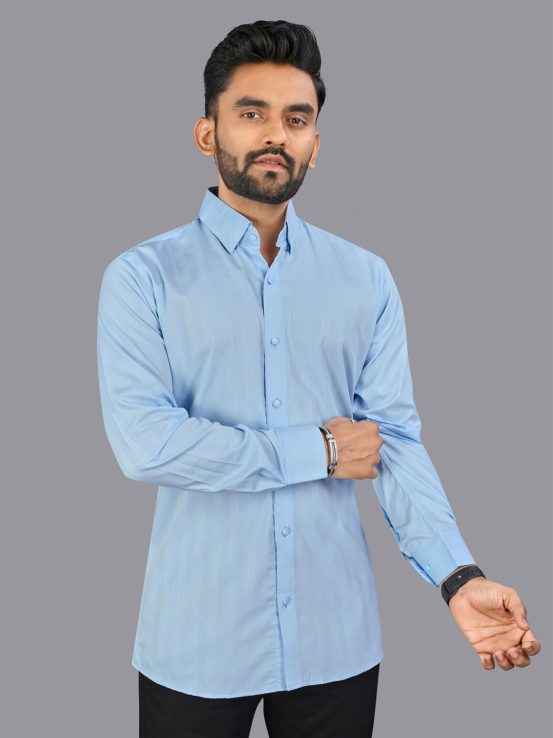 RICH STAG Men Comfort Fit Textured Spread Collar Cotton Casual Shirt