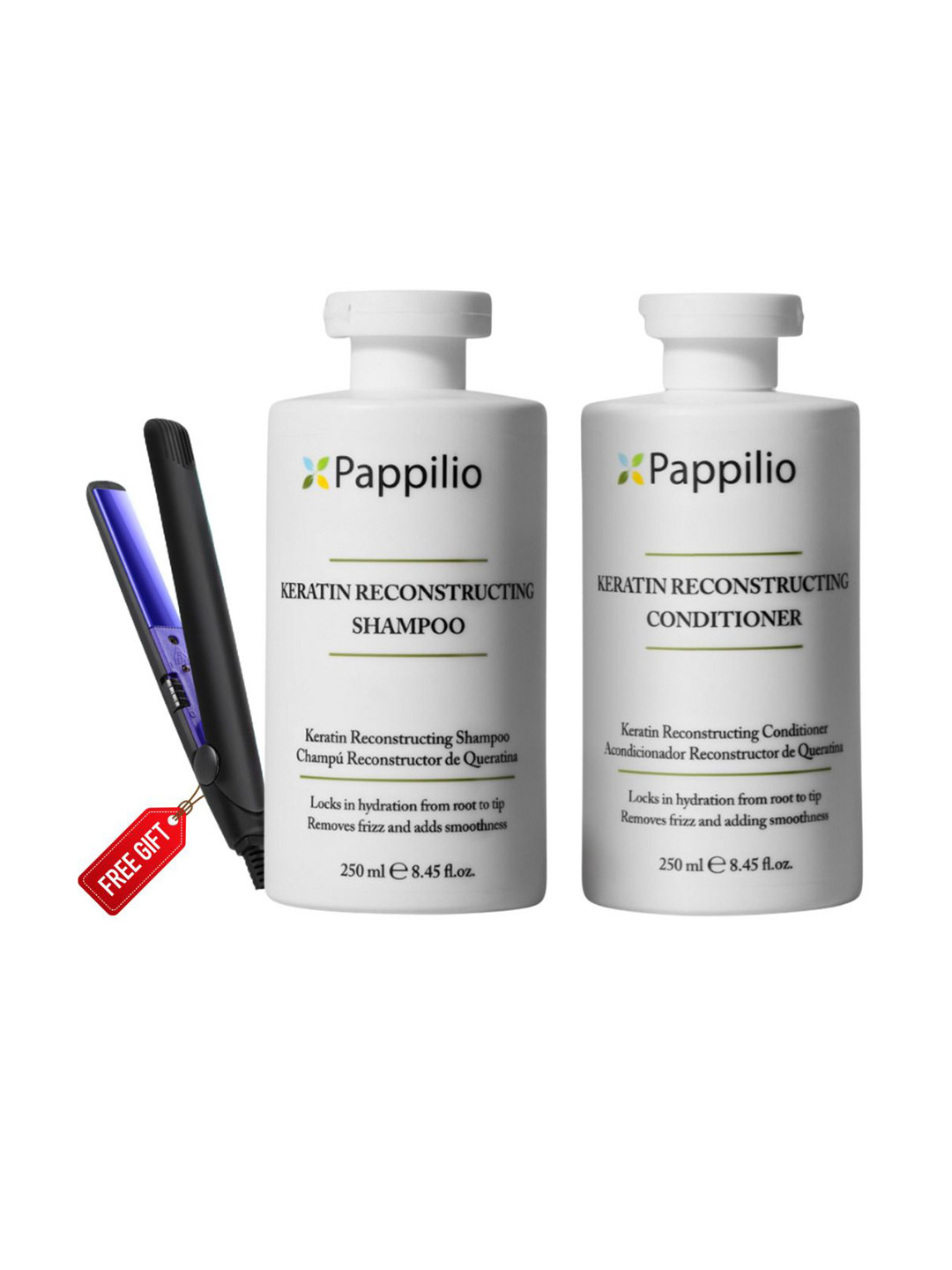 Pappilio Set Of 2 Keratin Shampoo & Conditioner With Straightener - 250 ml Each
