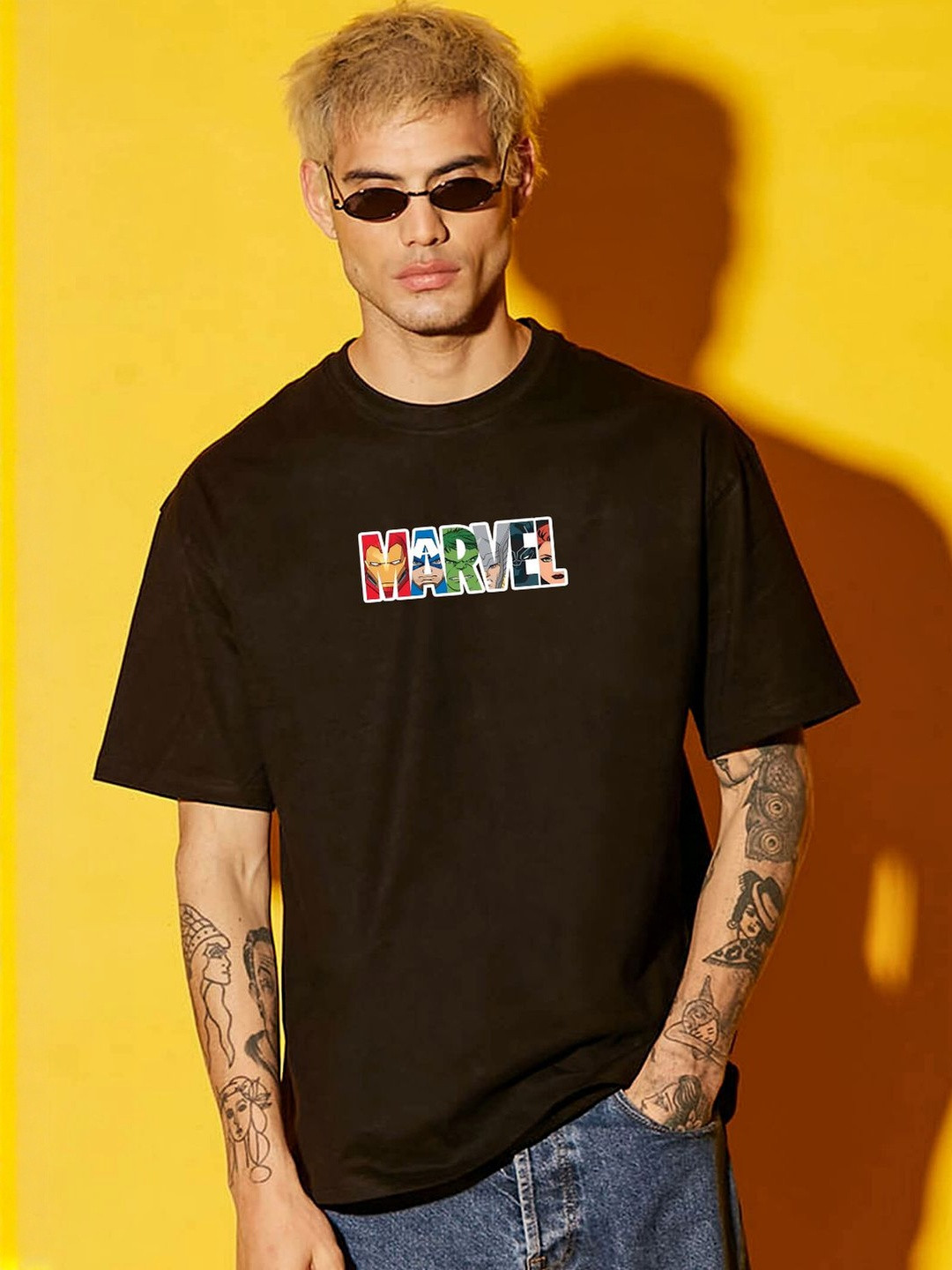 BDSQUARE Men Printed Round Neck Short Sleeve Pure Cotton T-shirt