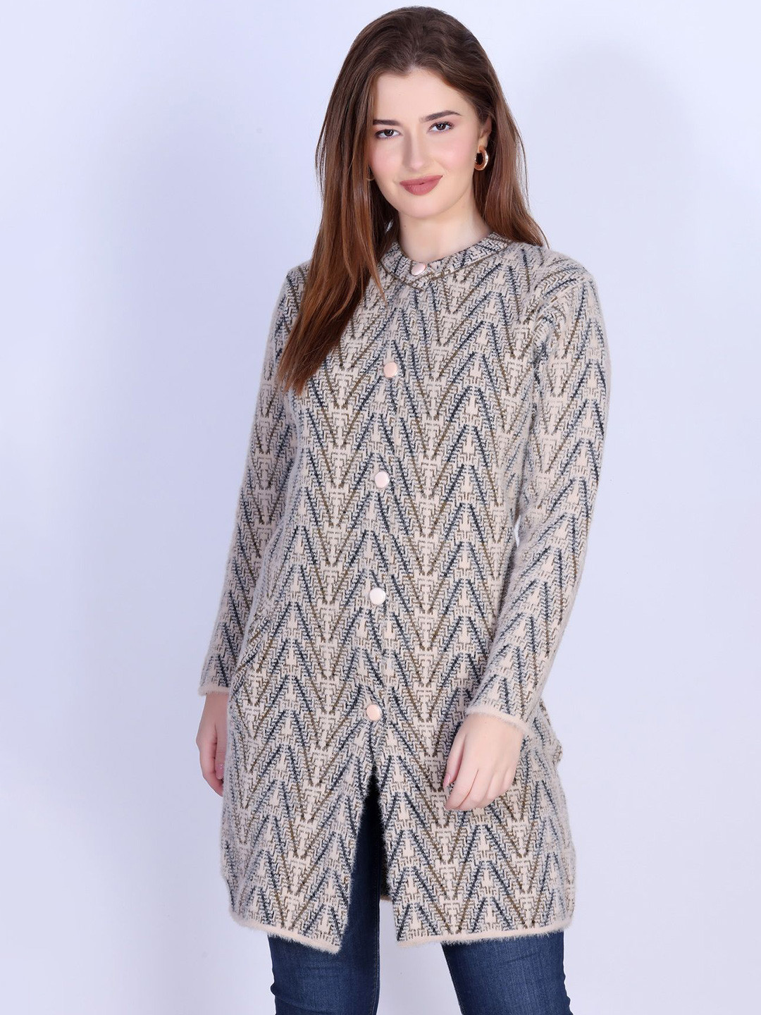 The Roadster Lifestyle Co Women Self-Design Round Neck Button Cardigan