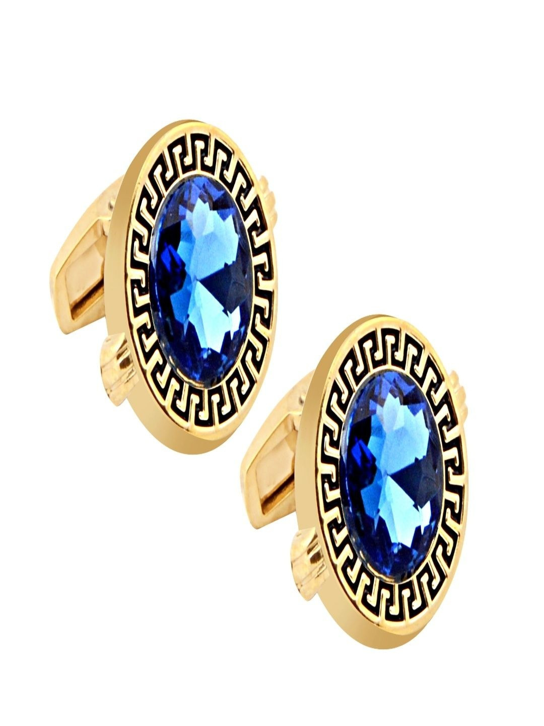 Curren Round Embellished Gold-Plated Cufflink