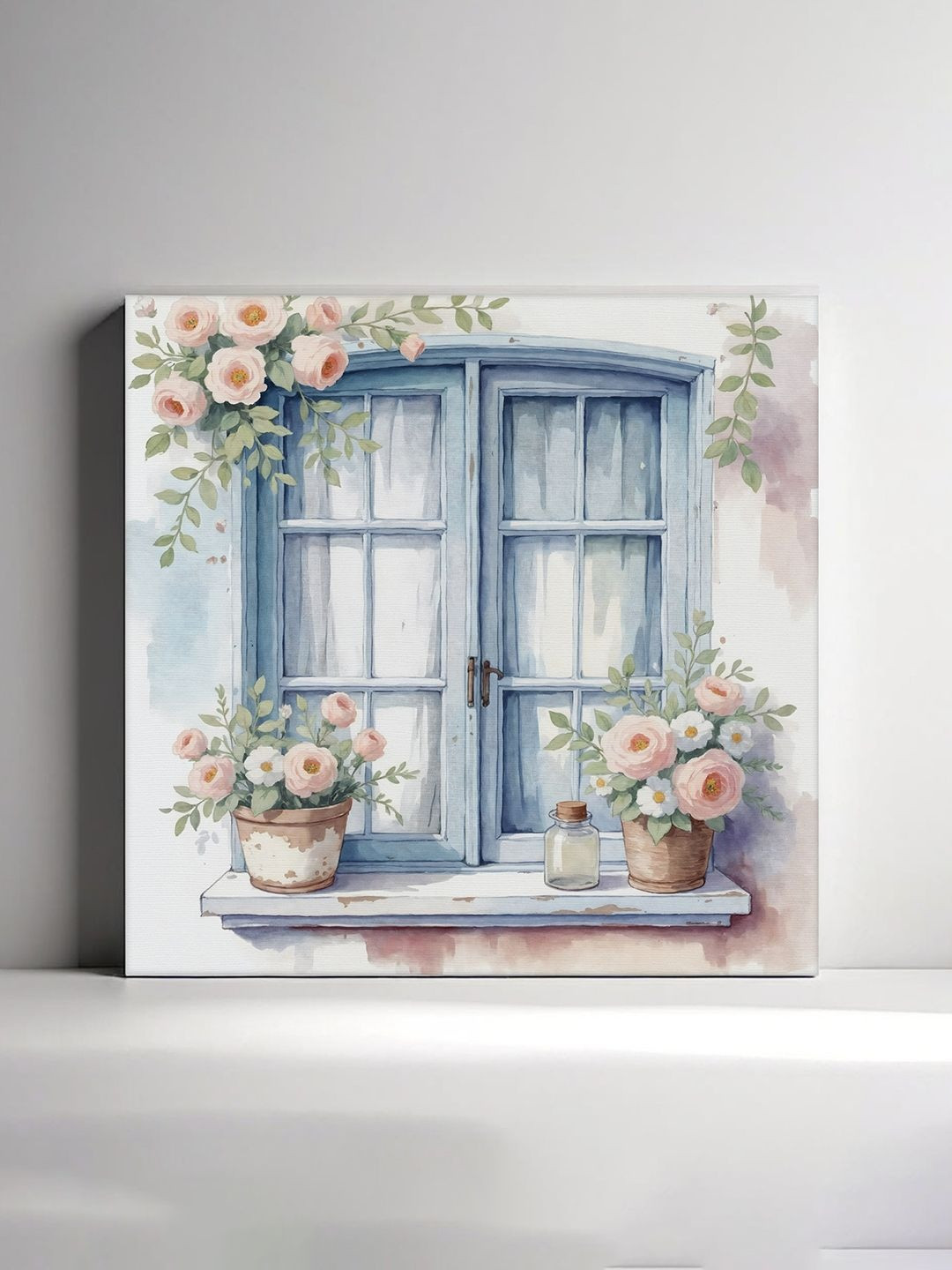 RANDOM White & Blue Provincial Window Scene Canvas Wall Art