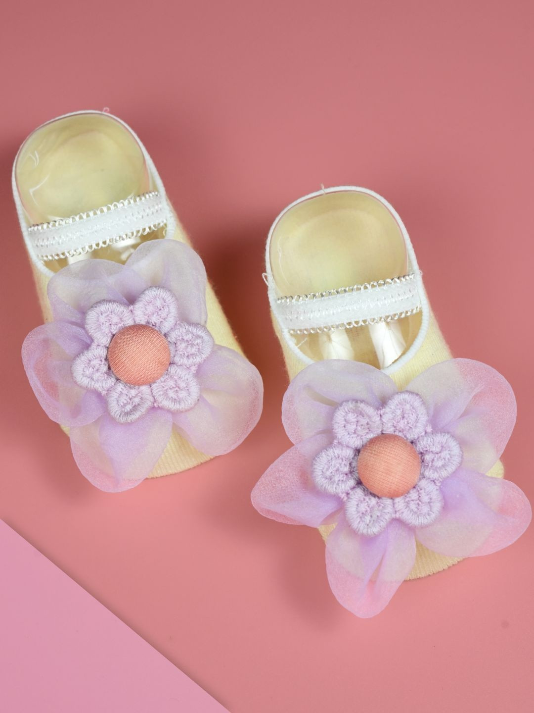 Yellow Bee Infant Girls Cotton Socks with 3D Floral Accent