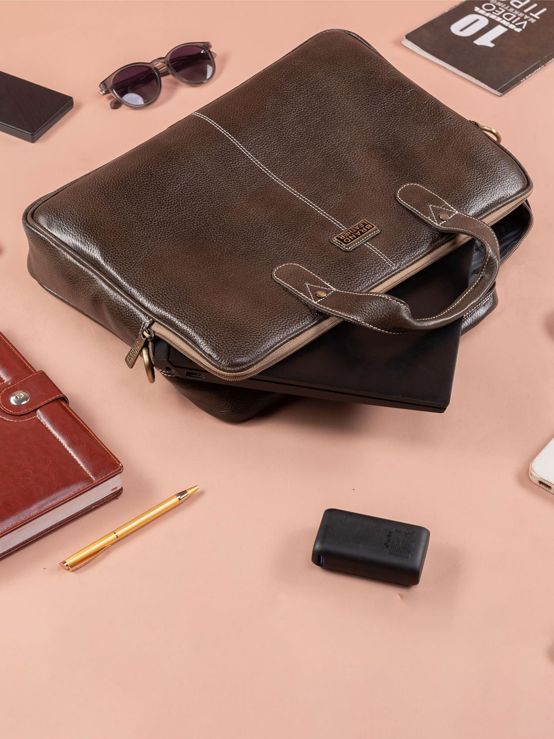 BRAND LEATHER Men Genuine Leather Laptop Bag