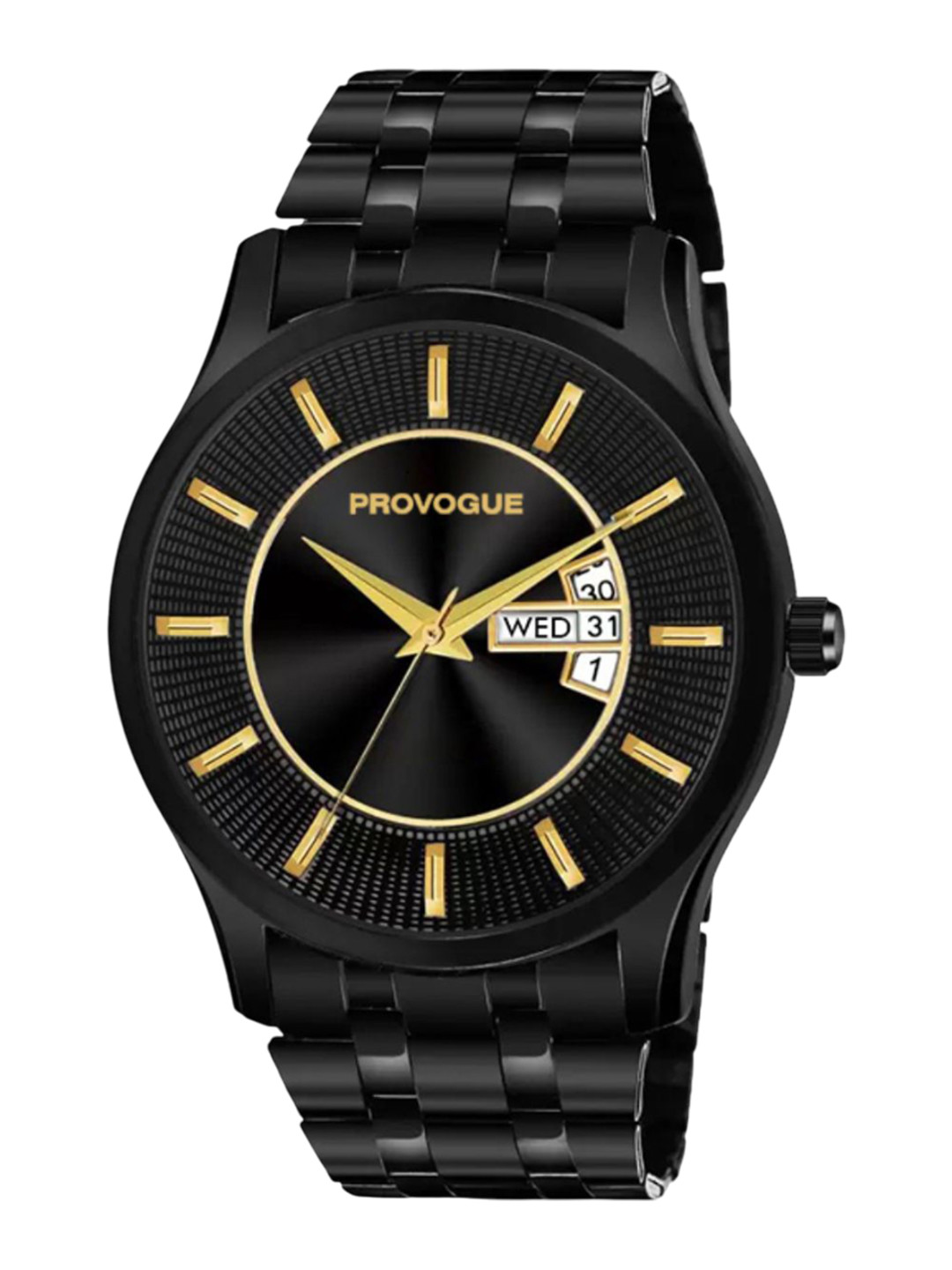Provogue Men Patterned Dial & Bracelet Style Strap Multi Function Watch SK-PG-4089-GLD-BLK