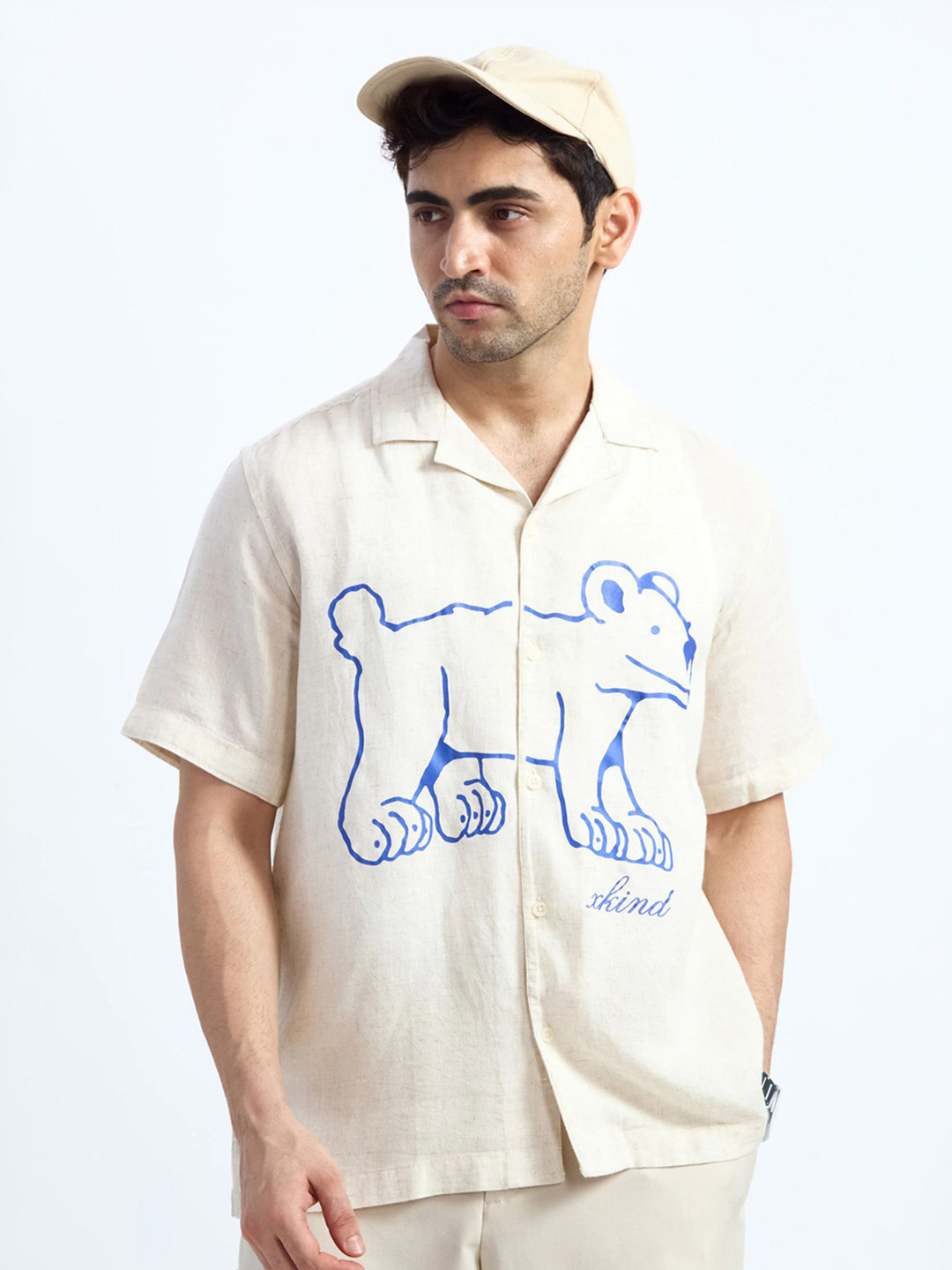 XKIND Men Graphic Printed Spread Collar Linen Casual Shirt