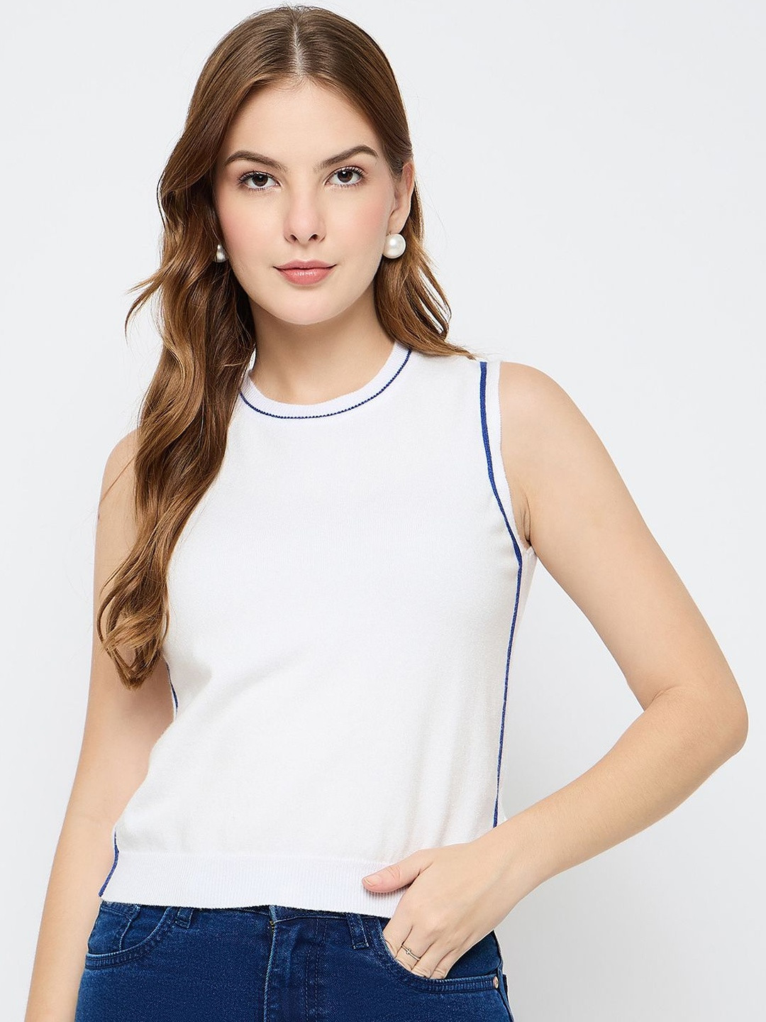 Madame Striped Round Neck Fitted Style Tank Top