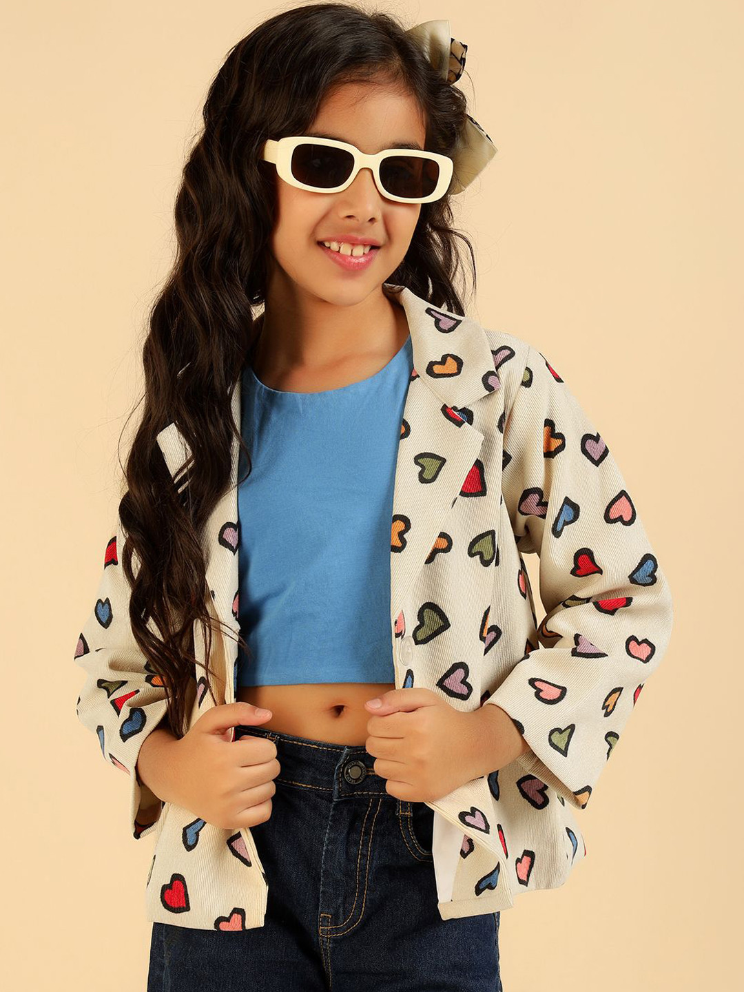 Bugandbees Printed Notched Lapel Collar Pure Cotton Ventless Single Breasted Blazer