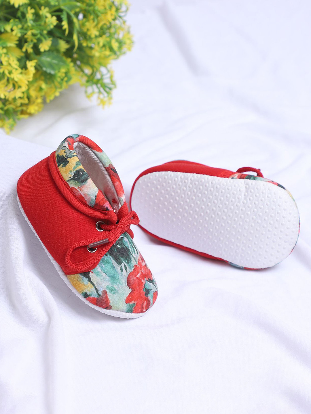 COCO CANDY  Kids Floral Lace Booties-Red-11cm