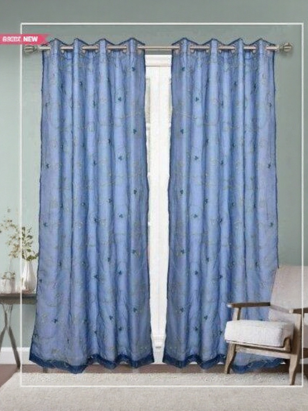 Myntra Elegant Homes Blue & Green Single Embroidered Window Curtain