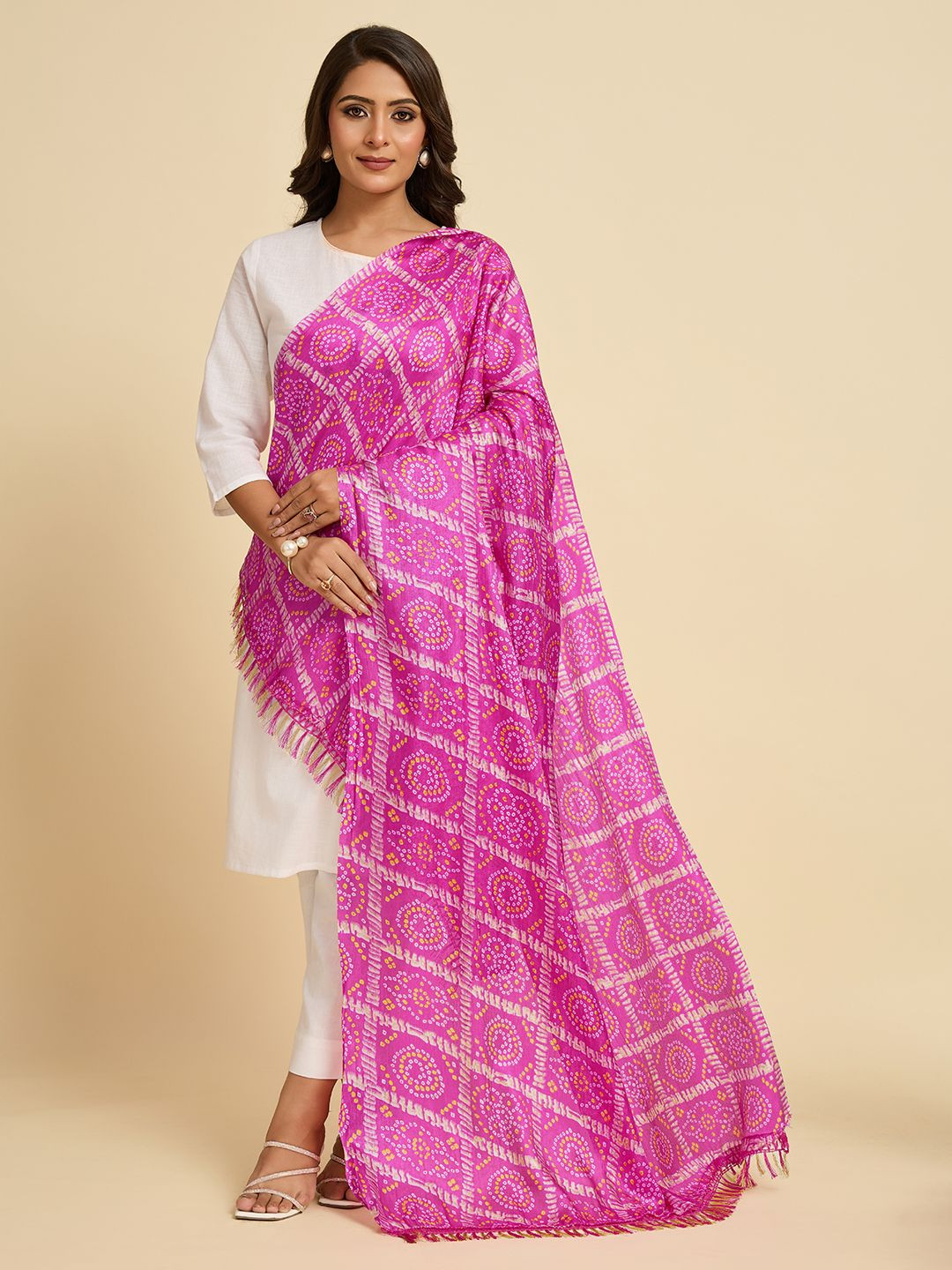 WEAVERS VILLA Bandhani Printed Tasselled Dupatta