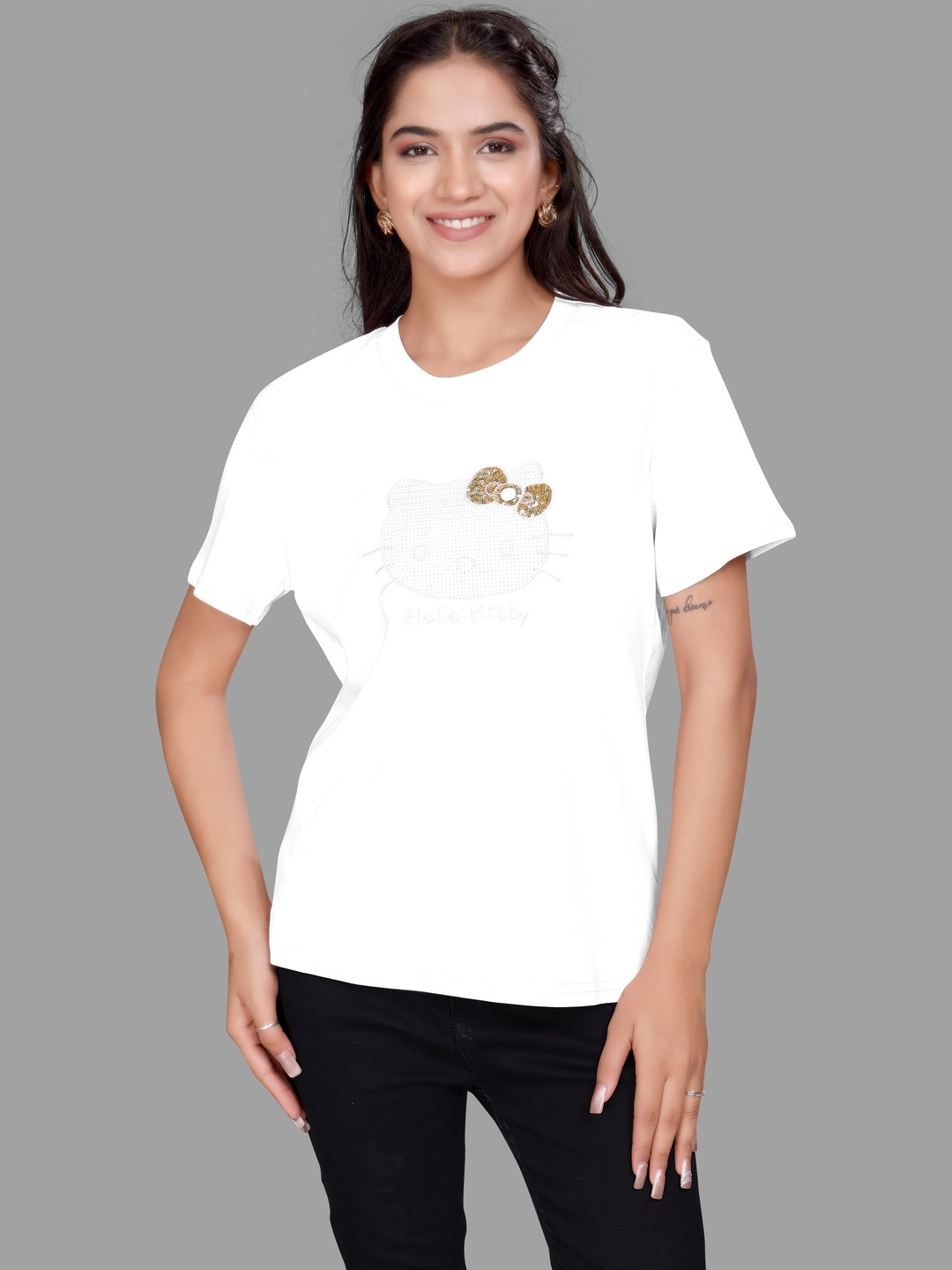 Madborn Creation Women Hello Kitty Printed Oversized T-shirt