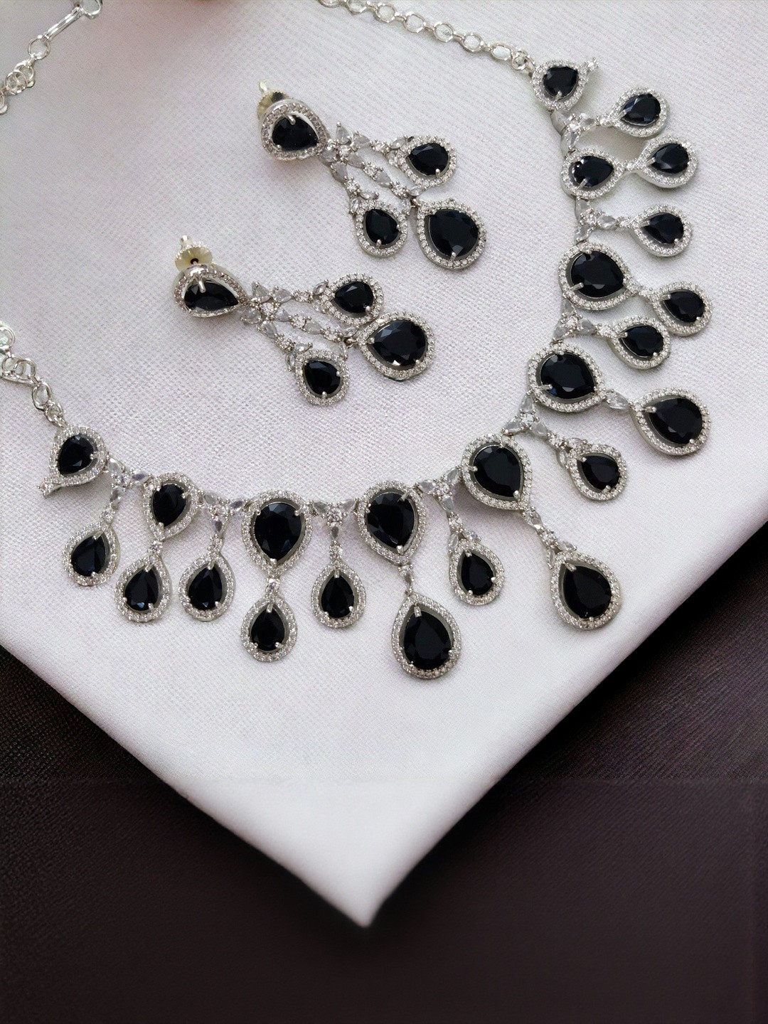 Opal Touch Enchanted Elegance Rhodium-Plated Cubic Zirconia-Studded Necklace & Earrings
