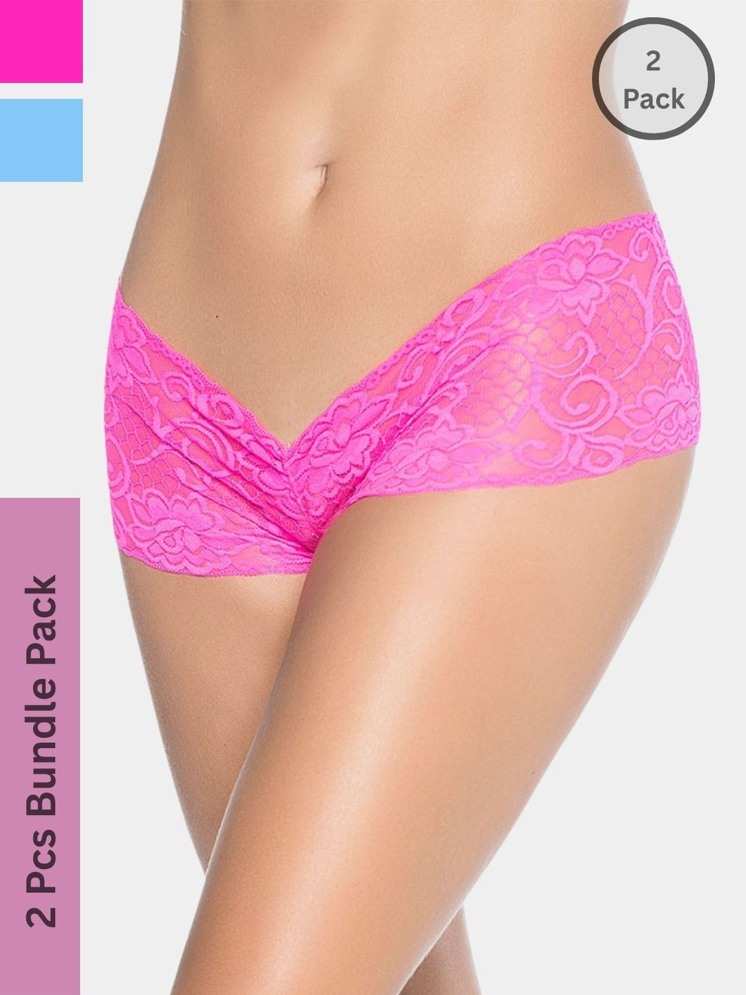 BE IN LOVE Women Pack Of 2 Lace Low-Rise Hipster Briefs