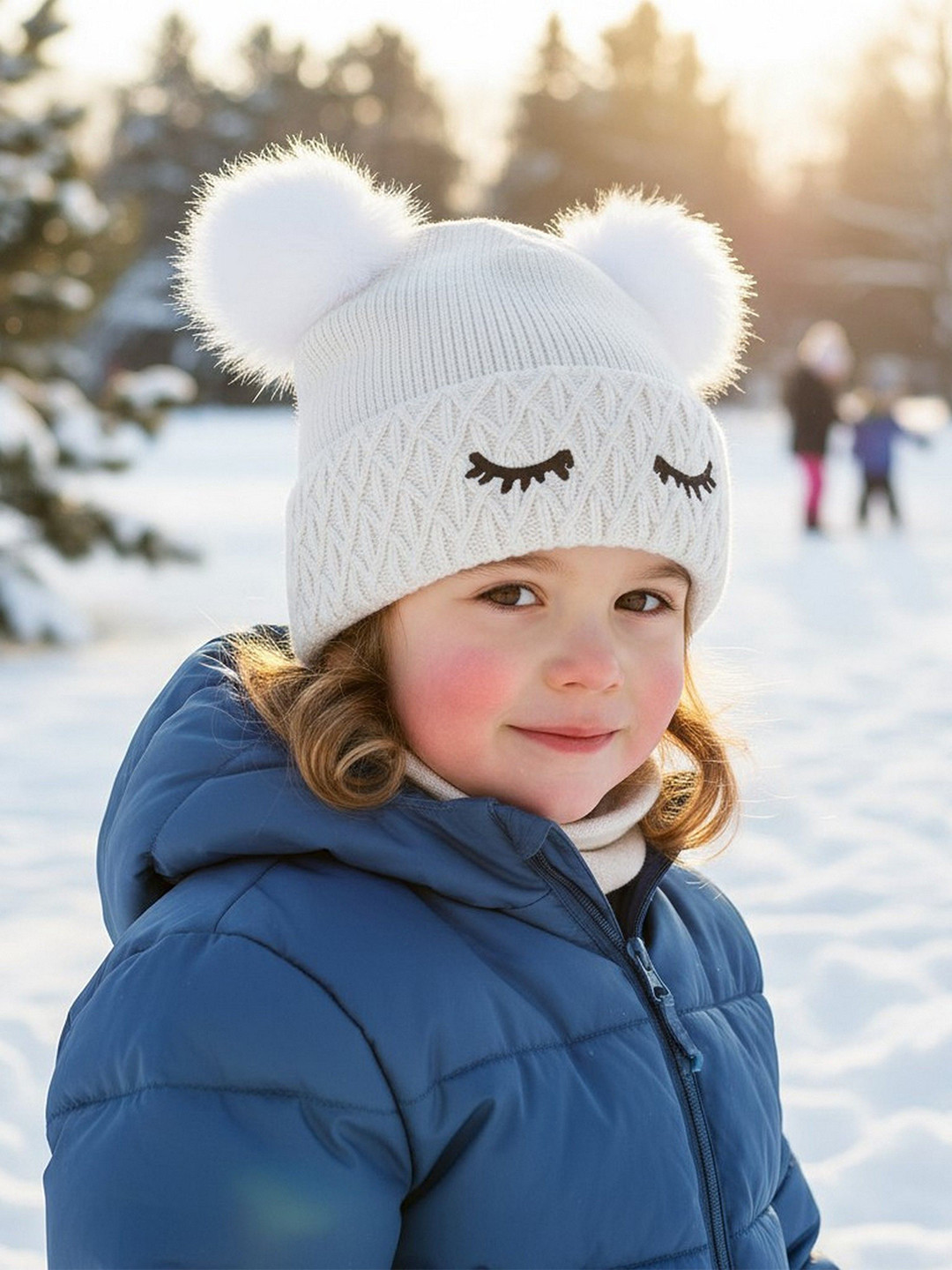 Infispace Kids Self Design Woolen Beanie with Double Pom Poms and Stretch Fit Comfort