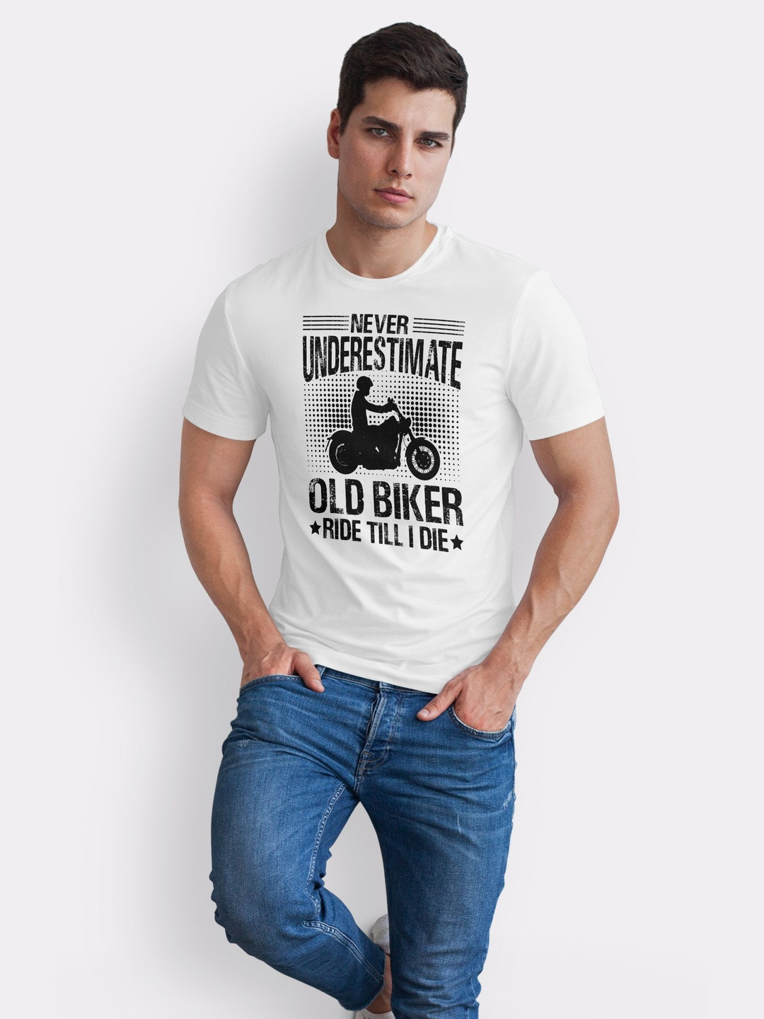 Seekbuylove Men Never Underestimate Old Biker Printed Bio Finish Cotton T-shirt