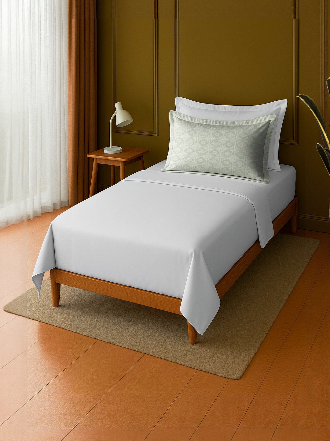 MAYFAIR HOMES LONDON White Pure Cotton 120 TC Single Bedsheet Set 1.52cm X 2.24cm