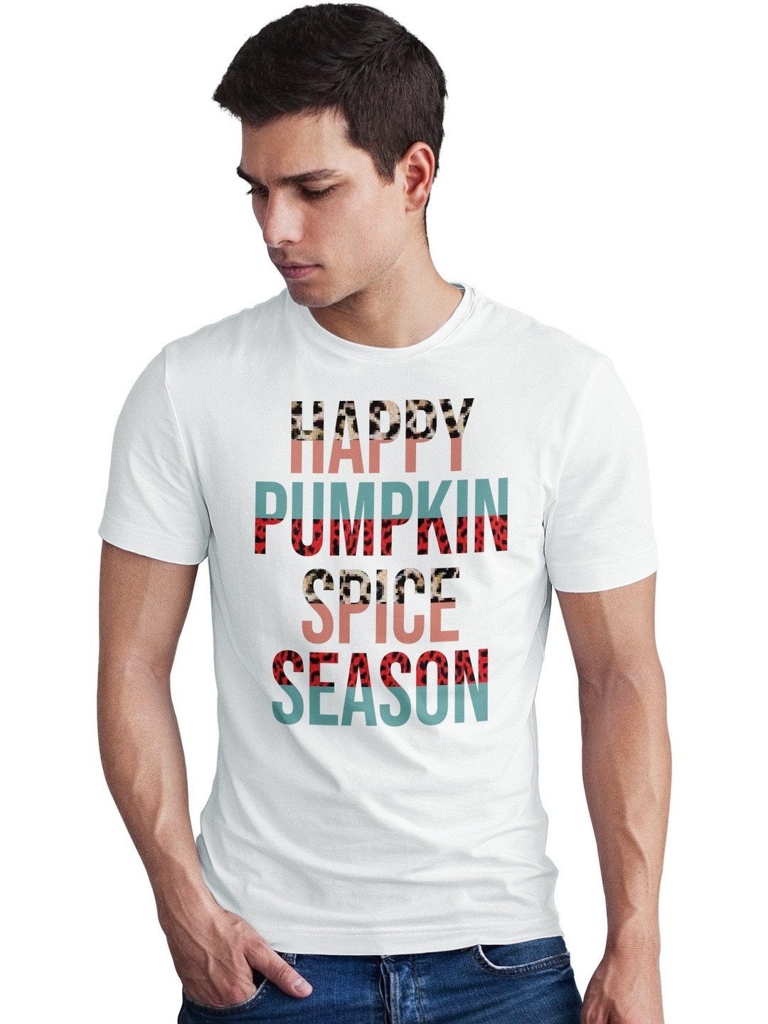 Seekbuylove Men Happy Pumpkin Spice Season Printed Bio Finish Cotton T-shirt