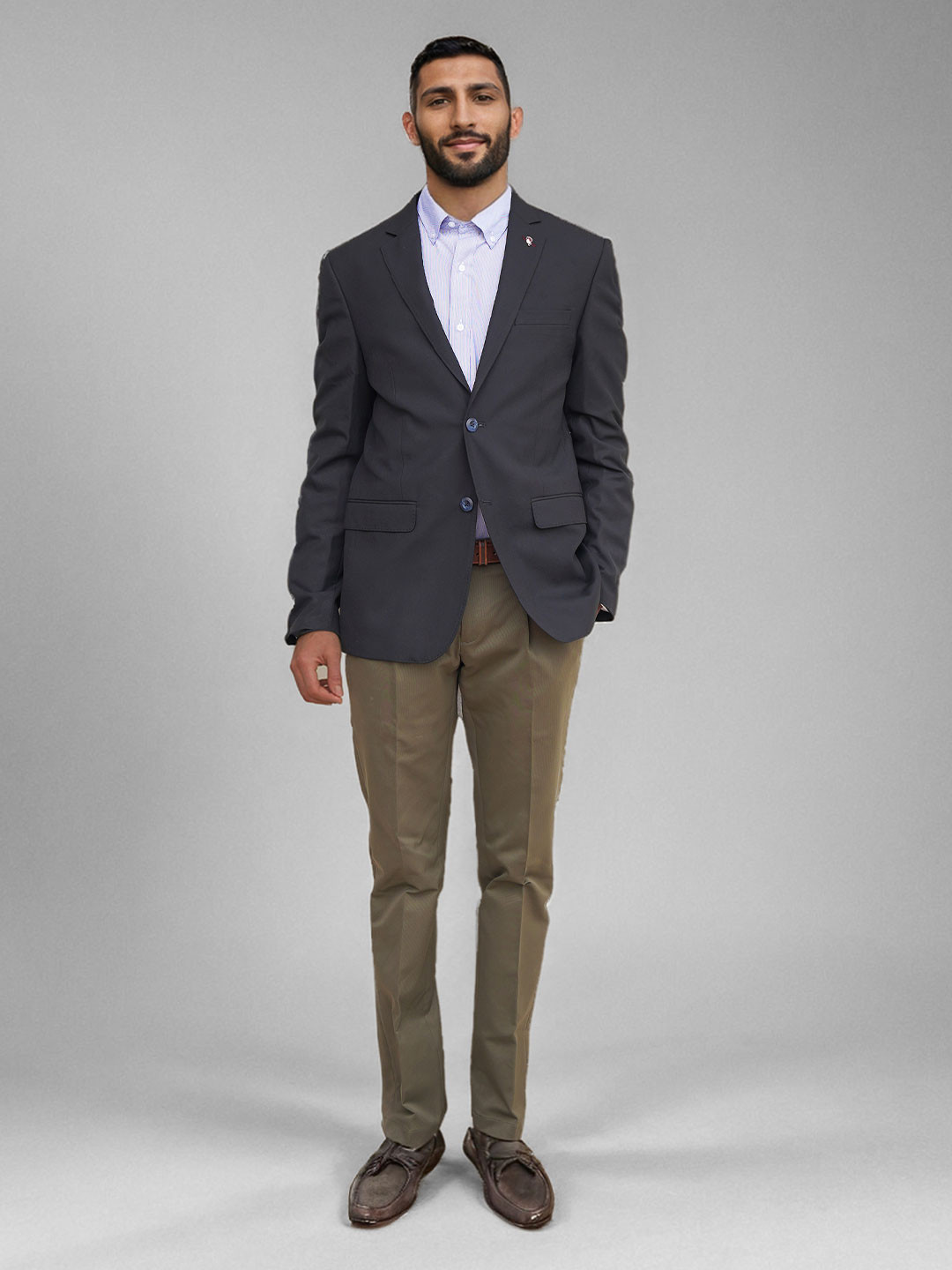 BARE BROWN Men Checked Slim-Fit Notched Lapel Single Breasted Blazer