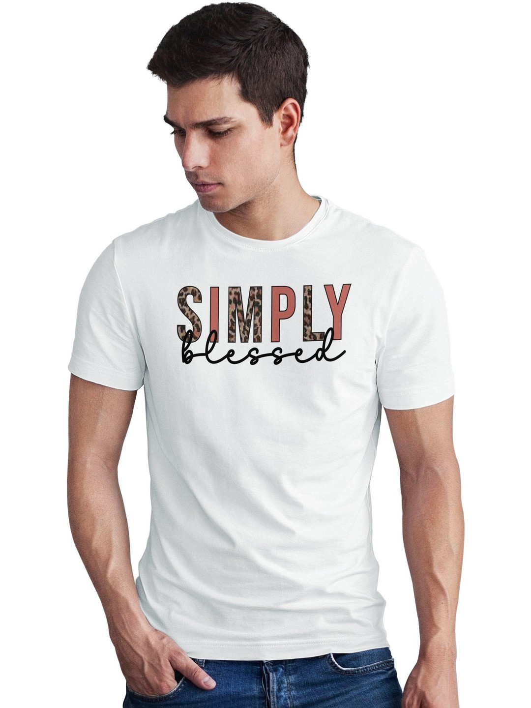 Seekbuylove Simply Blessed Typography Printed Pure Cotton Bio Finish T-shirt