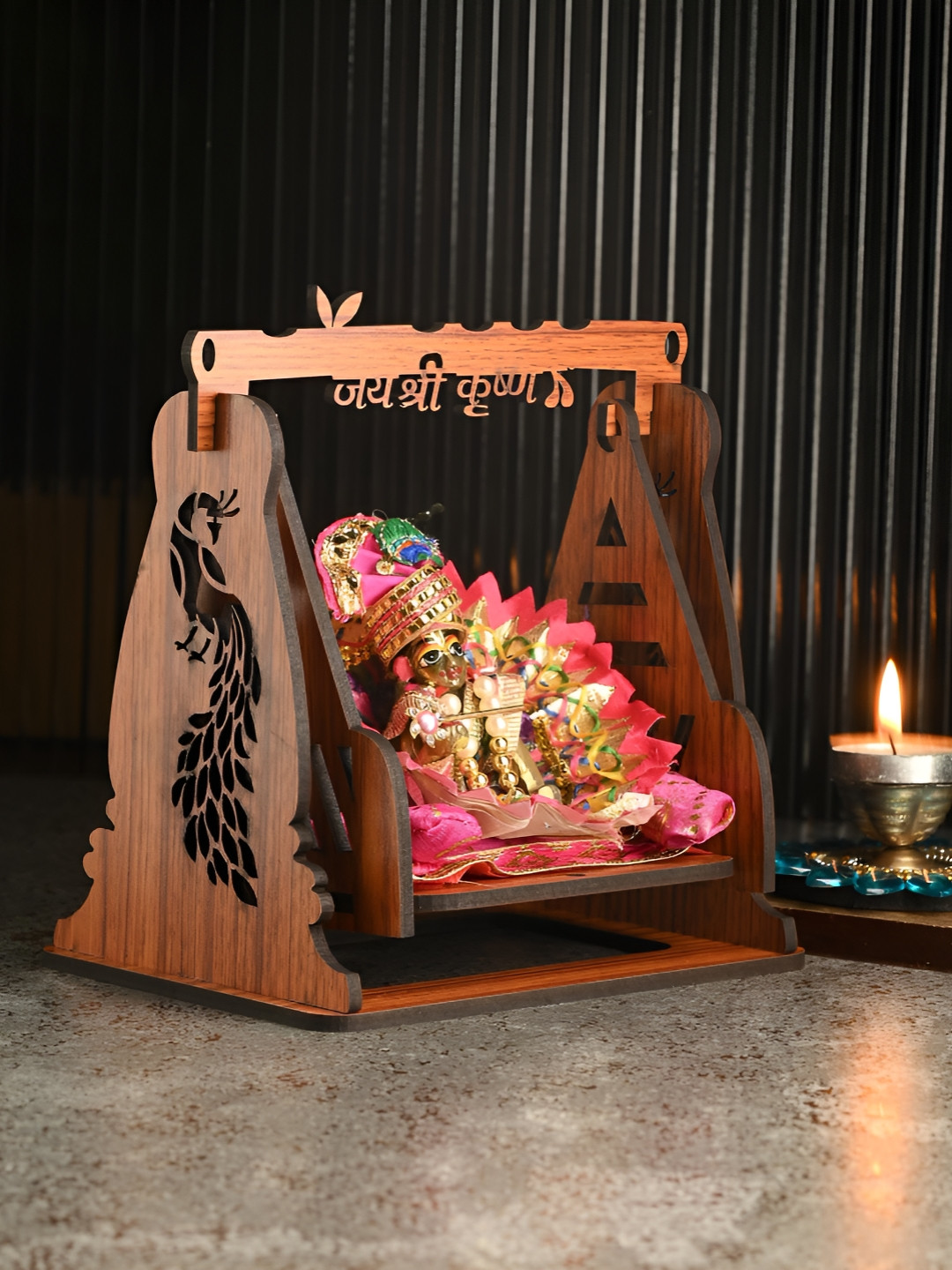 1ST TIME Brown Textured Wooden Lightweight Lord Laddu Gopal Jhulas