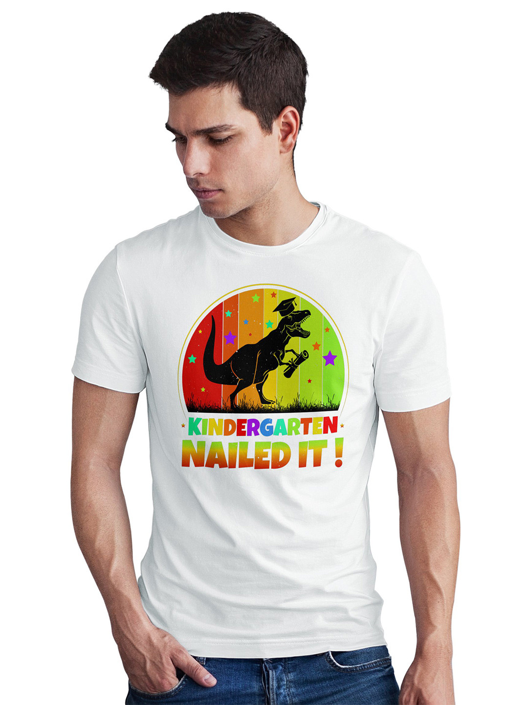 Seekbuylove Graphic Dinosaur Printed Round Neck Bio Finish Pure Cotton T-shirt