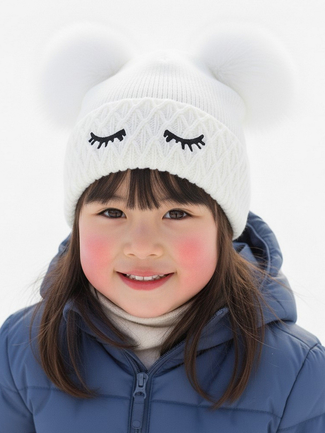Adorazone Kids Woollen Winter Hat with Furry Inside and Pompom Ears