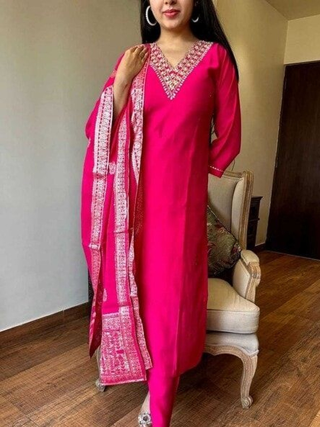 LIZORD FAB Women Ethnic Motifs Embroidered Regular Kurta with Palazzos & With Dupatta