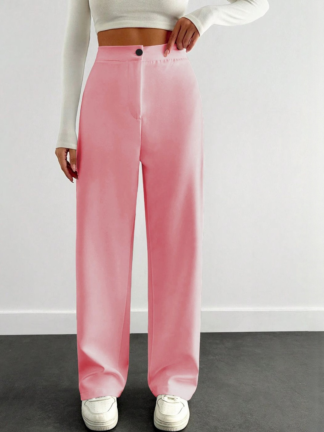 CILIMILI Women Relaxed Fit Straight Leg High-Rise Trousers