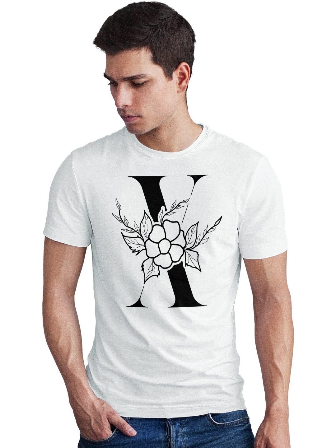 Seekbuylove Men Floral Initial X Printed Bio Finish T-shirt