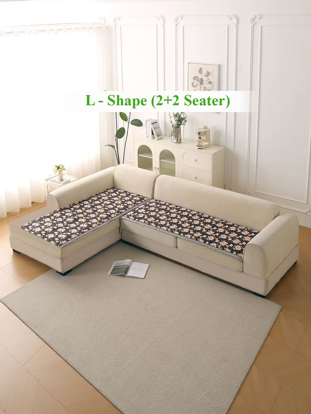 HOKIPO Florentina Series Camellia Brown 2 Pieces Holland Velvet L Shape 4Seater Sofa Cover