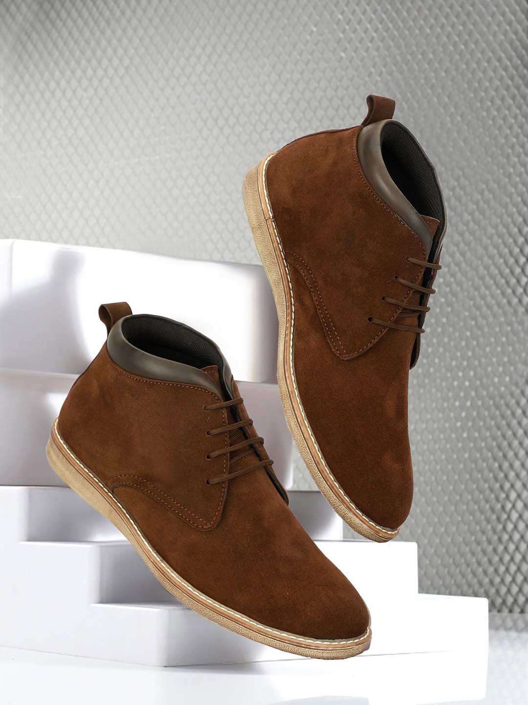 PSSHOES Men Textured Round Toe Ankle Boots