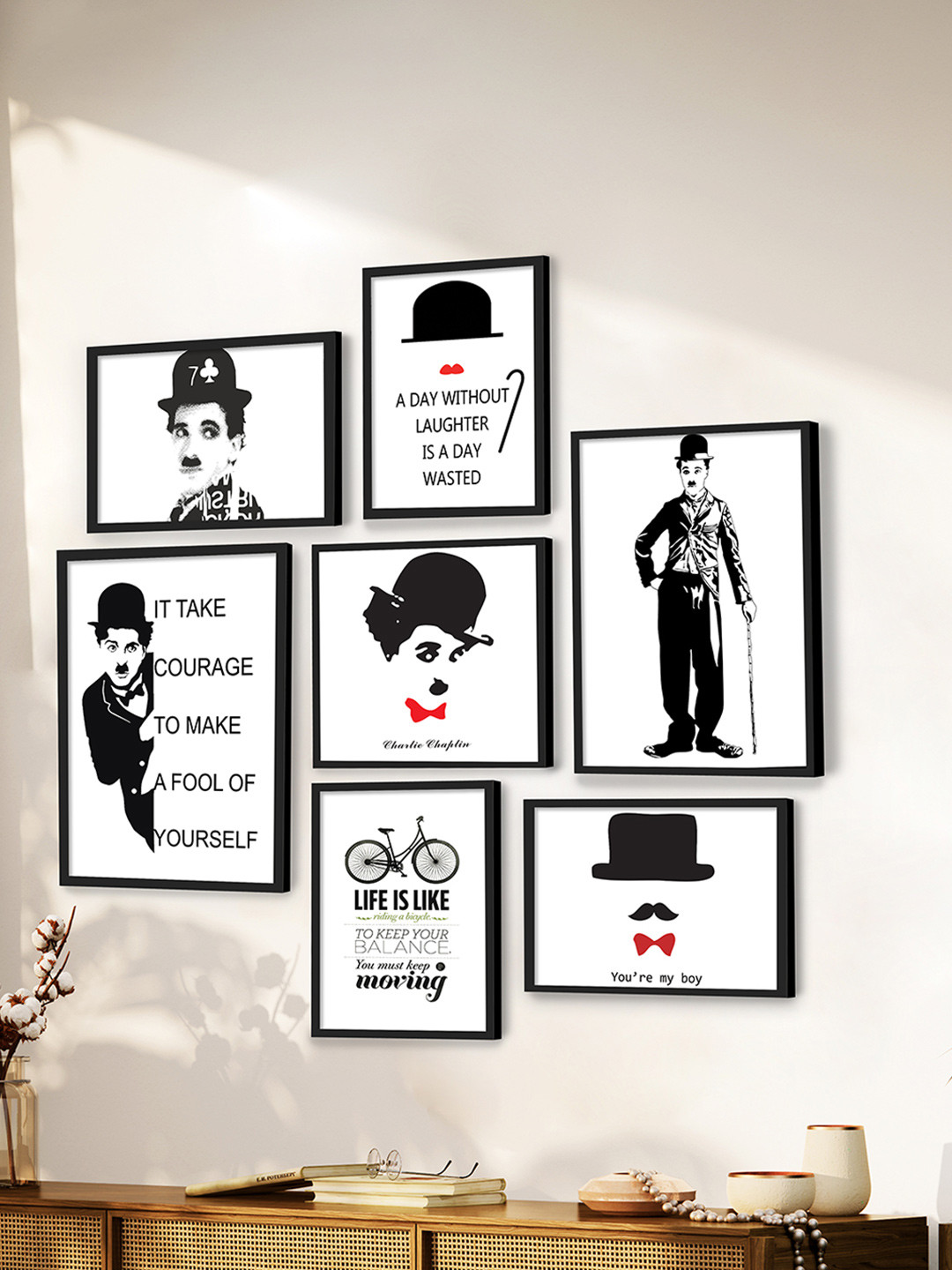 Art Street Black & White 7 Pieces Charming Charlie Themed Wall Arts