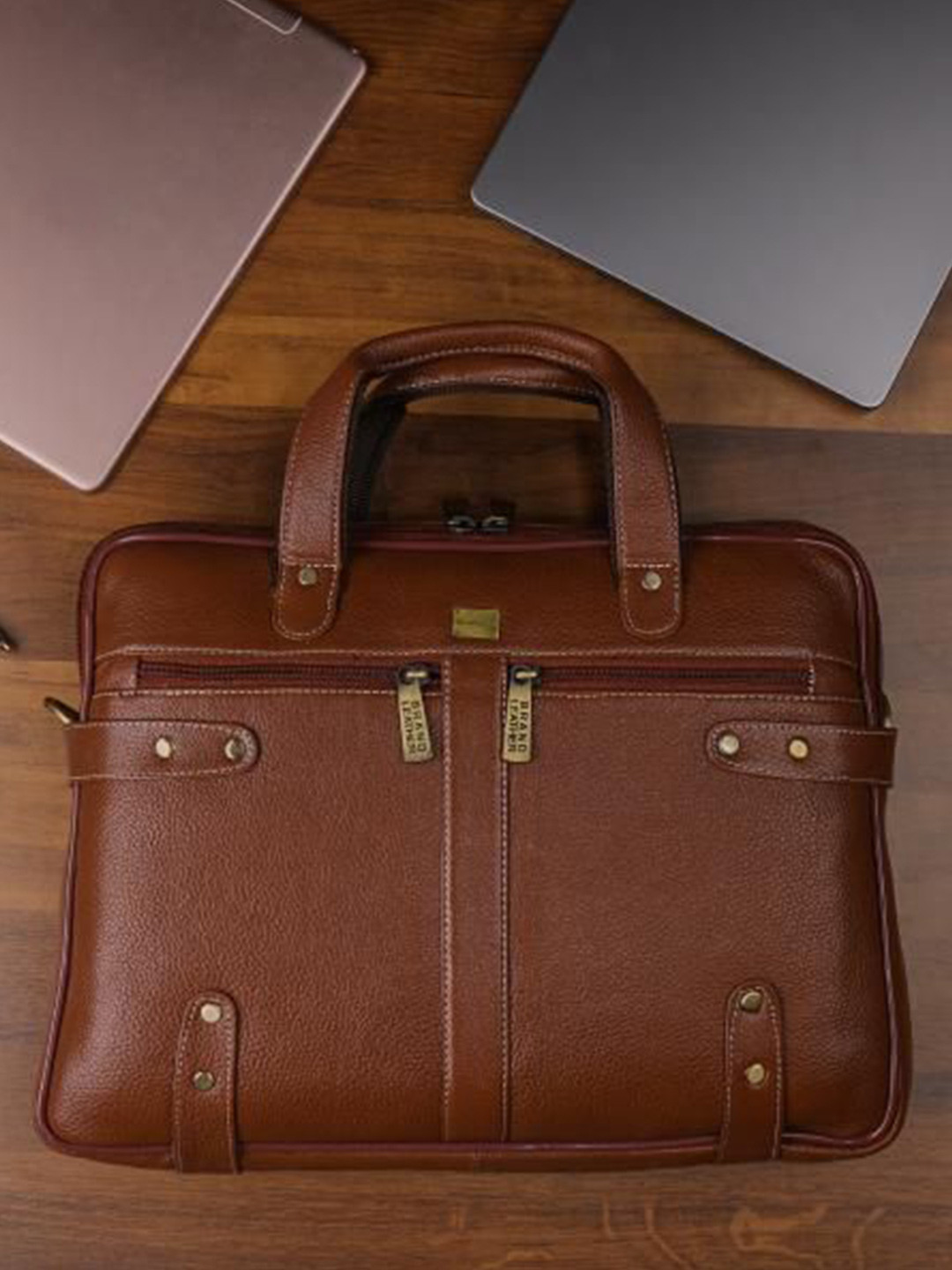BRAND LEATHER Men Padded Leather Laptop Bag