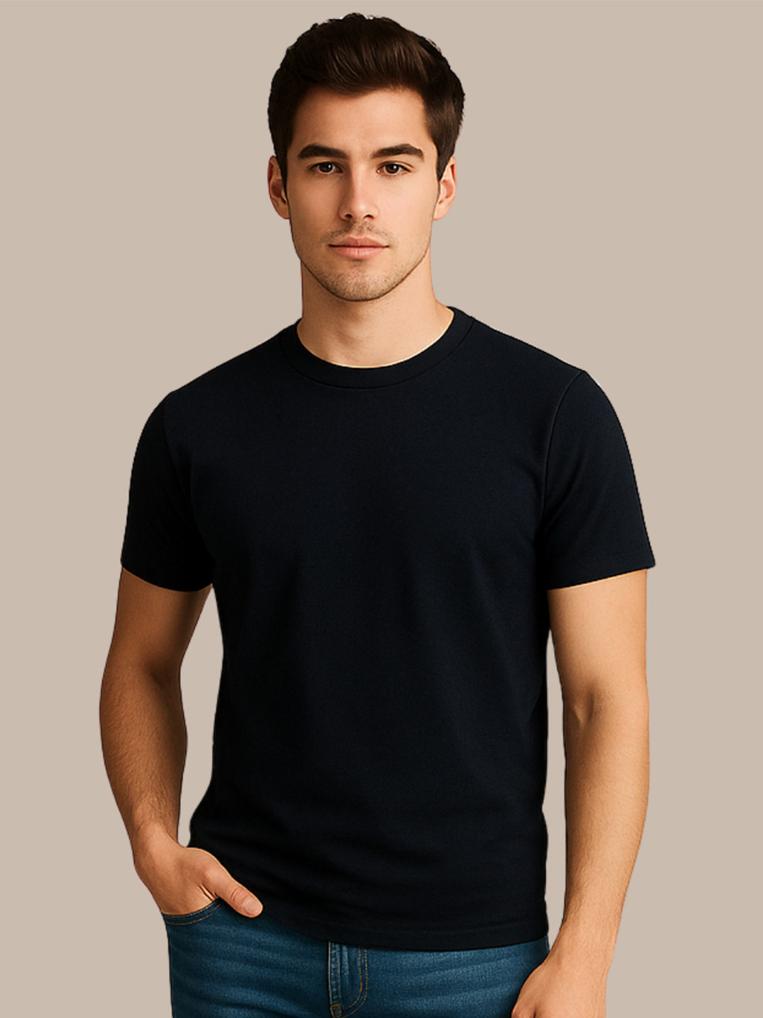 KART BLACK Men Round-Neck Regular-Fit Short Sleeves T-shirt