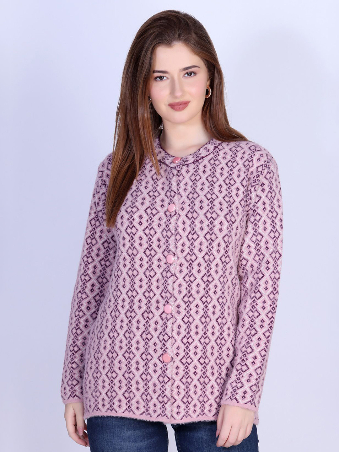 MONTREX Women Geometric Pattern Round Neck Full Sleeve Cardigan