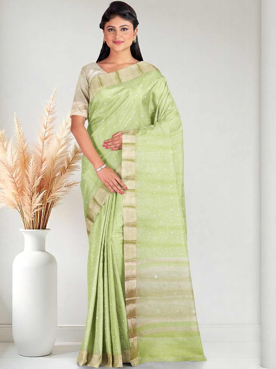 The Chennai Silks Embellished Beads and StonesTissue Zari Border Kota Saree