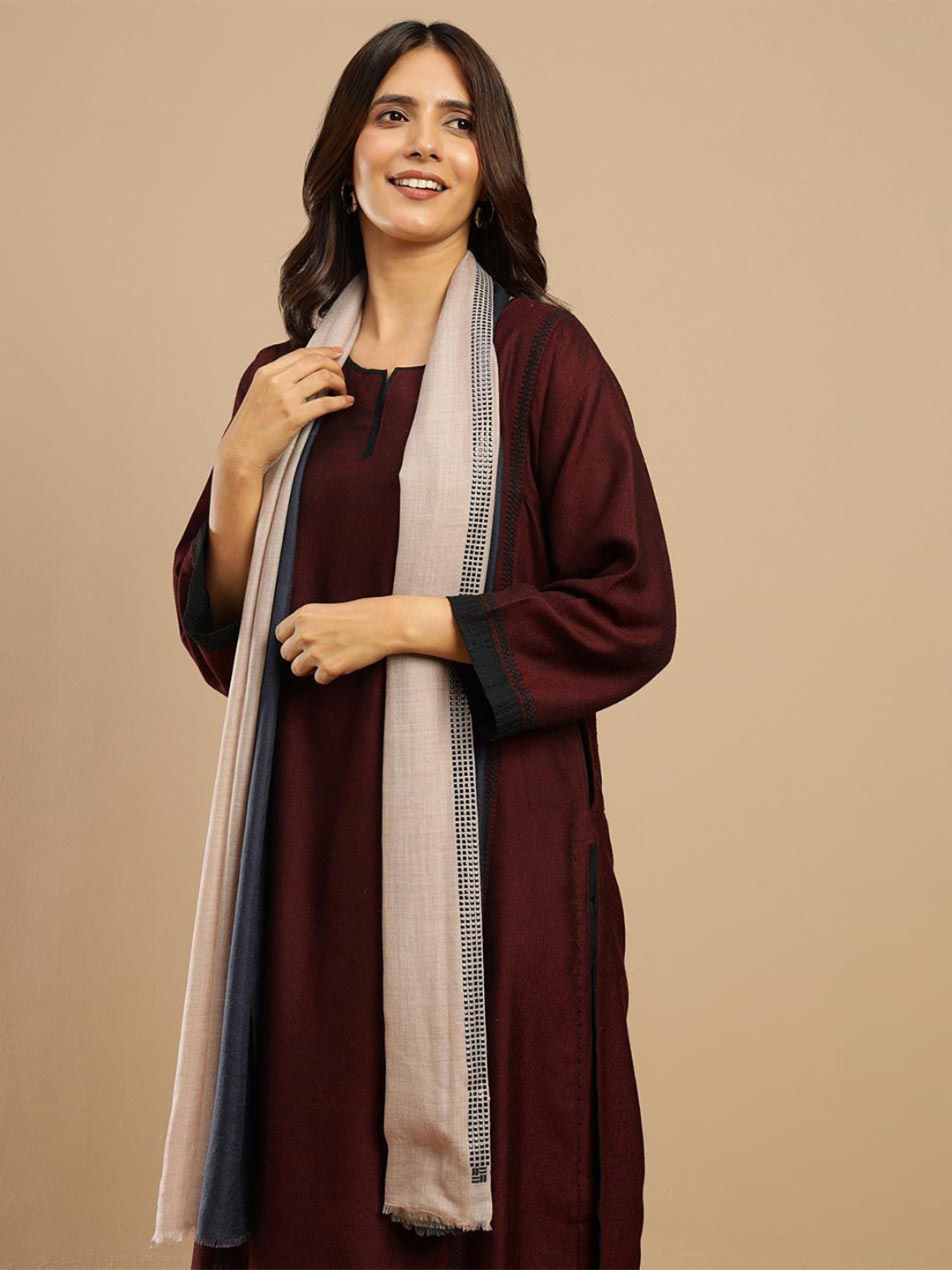Fabindia Women Woven Design Cashmere Stole