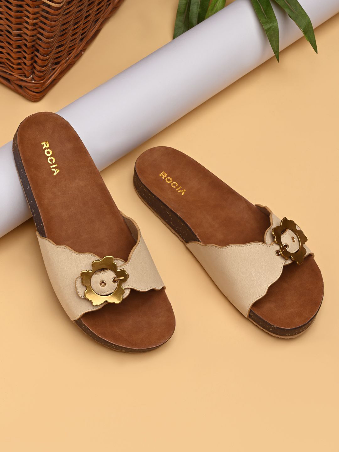 Rocia Women Open Toe Buckled Slider Flats