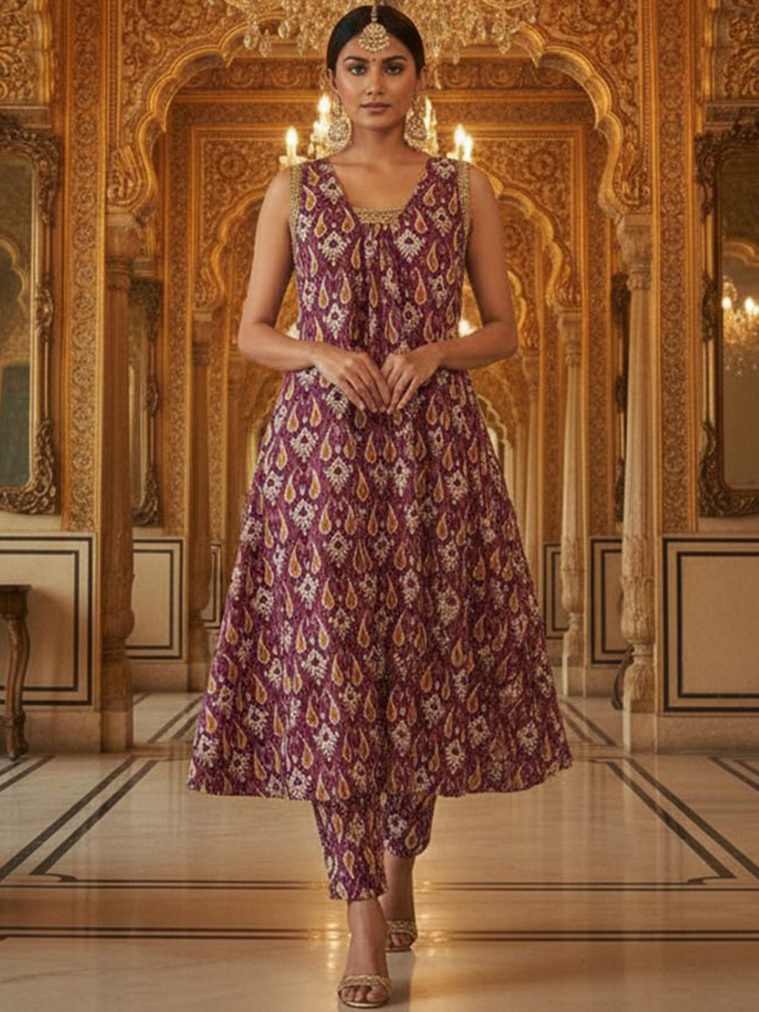 Loomfresh Aamira Ikat Printed Square Neck Pure Cotton Tunic & Trouser